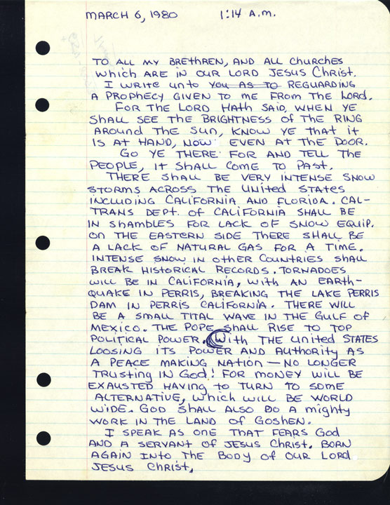 Hand written letter 1980